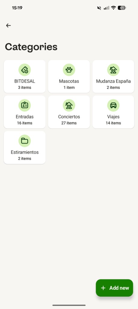 Kivra categories screen
