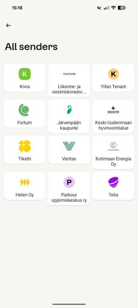 Kivra senders screen
