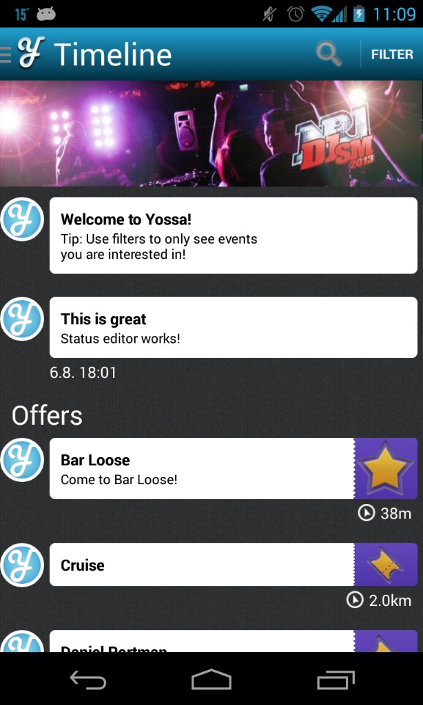 Yössä timeline with offers